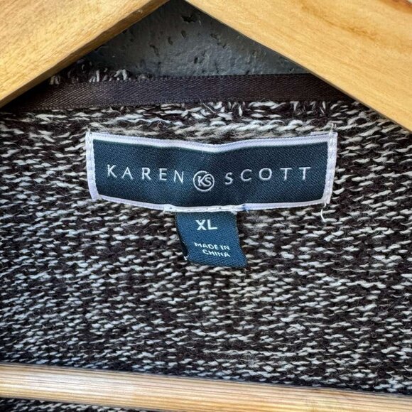 Karen Scott VINTAGE Style Cable Knit Ribbed Shawl Collar Cardigan Sweater XL Gra - Picture 8 of 14